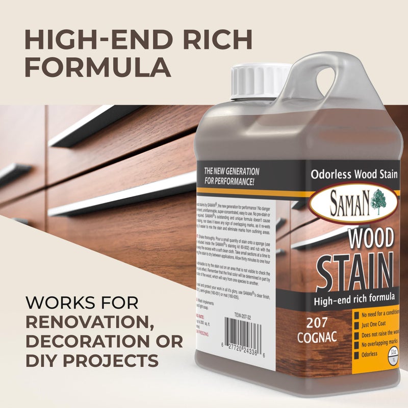 SamaN Interior Water Based Wood Stain - Natural Stain for Furniture, Moldings, Wood Paneling, Cabinets (Cognac TEW-207-32, 32 oz) - Image 2